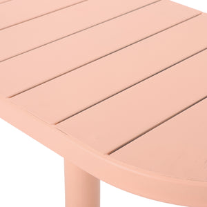 English Elm Santa Monica Outdoor Bistro Set Powder Coated Iron Oval Table Two Slat Chairs Patio Coral 62015.00CRL