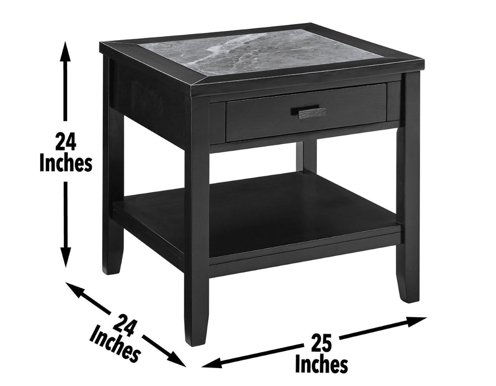 English Elm Steve Silver - Garvine End Table - Sleek Black Sintered Stone & Hand-Finished Wood For Modern Living Spaces B081P157771-GIGA