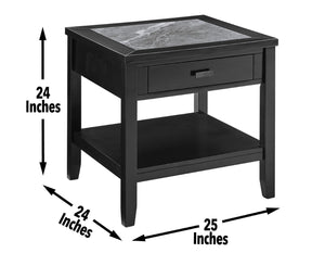 English Elm Steve Silver - Garvine End Table - Sleek Black Sintered Stone & Hand-Finished Wood For Modern Living Spaces B081P157771-GIGA