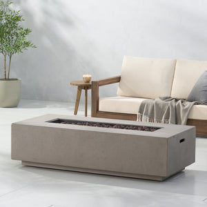 English Elm 50000 Btu Rectangular Mgo Concrete Propane Fire Table for Outdoor Patio Gatherings 59242.00WHI-50K_59243.00WHI