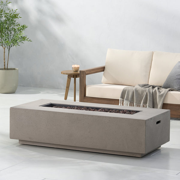 English Elm 50000 Btu Rectangular Mgo Concrete Propane Fire Table for Outdoor Patio Gatherings 59242.00WHI-50K_59243.00WHI