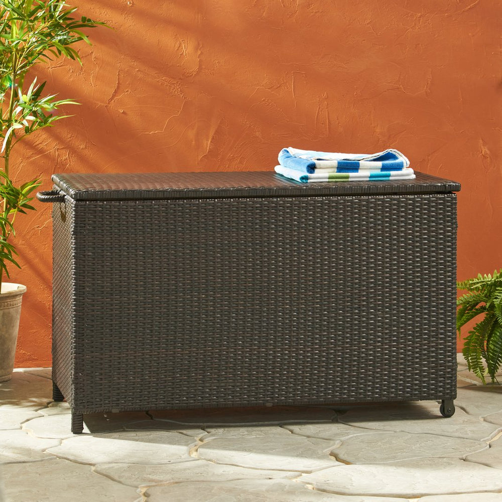 English Elm Blake Outdoor Wicker Storage Box with Wheels for Patio Cushions and Garden Gear 54153.00BRN