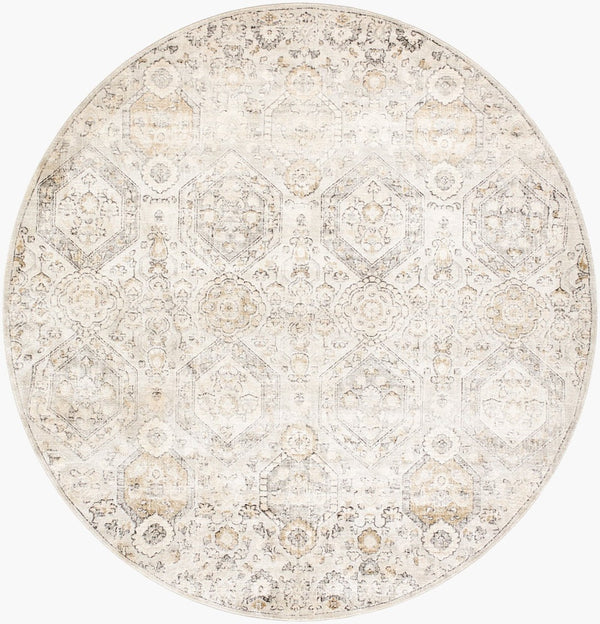 Livabliss Indigo Arts and Crafts Polypropylene Area Rug for Large Living or Dining Spaces Gray, Charcoal 5' x 5' Round IGO2306-53RD