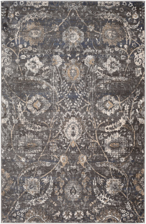 Livabliss Indigo Collection Traditional Polypropylene Area Rug for Entryway or Bedside Accent Black, Charcoal 6'4" x 9' IGO2317-679