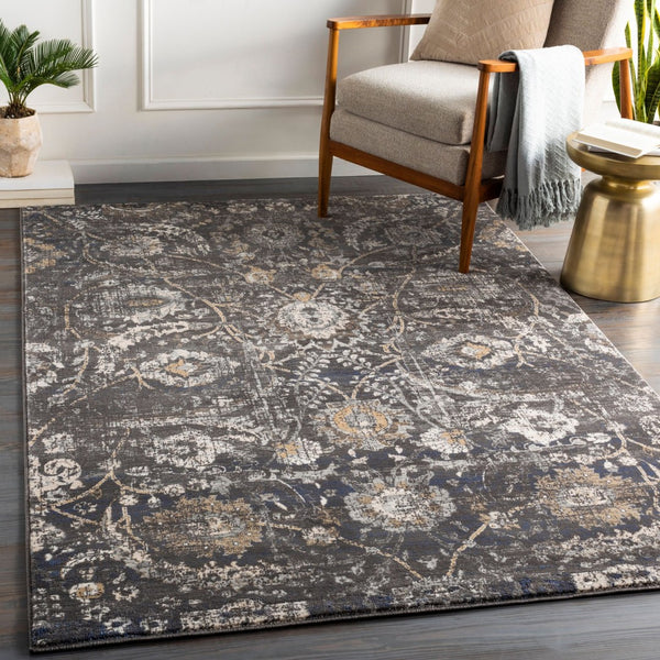 Livabliss Indigo Collection Traditional Polypropylene Area Rug for Entryway or Bedside Accent Black, Charcoal 6'4" x 9' IGO2317-679