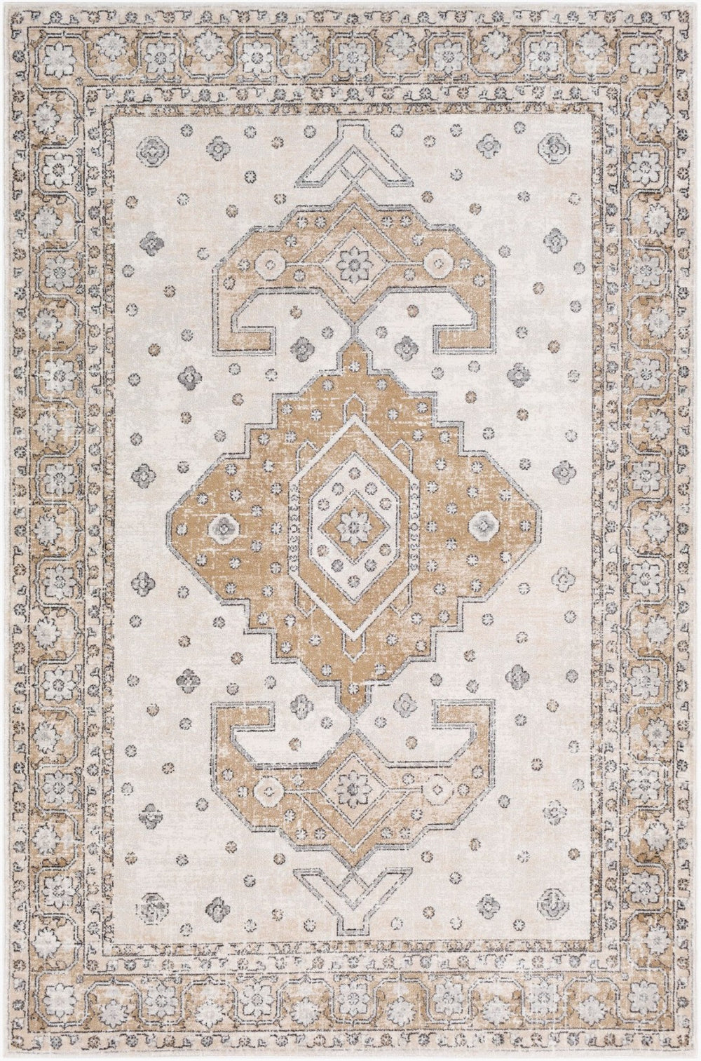 Livabliss Indigo Traditional Polypropylene Area Rug Machine Woven in Turkey for High Traffic Rooms Mustard, Gray 4'2" x 5'7" IGO2321-4357