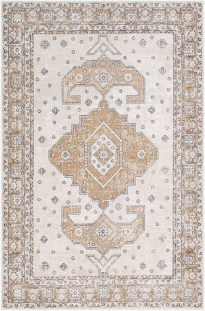 Livabliss Indigo Traditional Polypropylene Area Rug Machine Woven in Turkey for High Traffic Rooms Mustard, Gray 4'2" x 5'7" IGO2321-4357