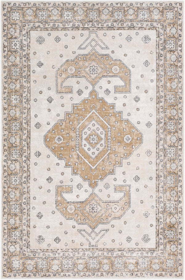 Livabliss Indigo Traditional Polypropylene Area Rug Machine Woven in Turkey for High Traffic Rooms Mustard, Gray 4'2" x 5'7" IGO2321-4357