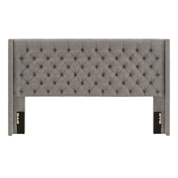 Homelegance By Top-Line Thorin Wingback Button Tufted Linen Fabric Headboard Grey Linen