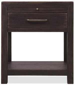 Hooker Furniture Driftwood Nightstand With Self-Closing Drawer, Pull-Out Shelf, Cord Clip & Open Display Shelf - Cozy Oak Finish Blacks 6820-90316-99