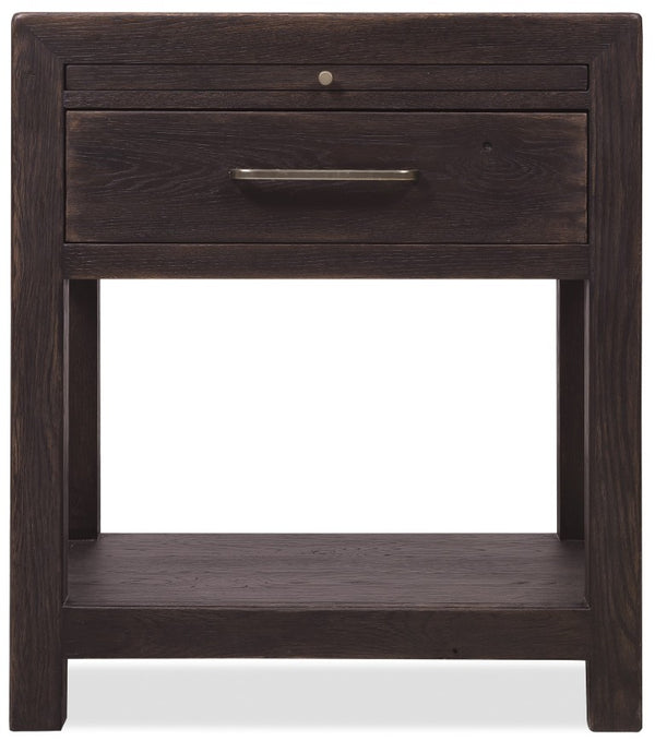 Hooker Furniture Driftwood Nightstand With Self-Closing Drawer, Pull-Out Shelf, Cord Clip & Open Display Shelf - Cozy Oak Finish Blacks 6820-90316-99