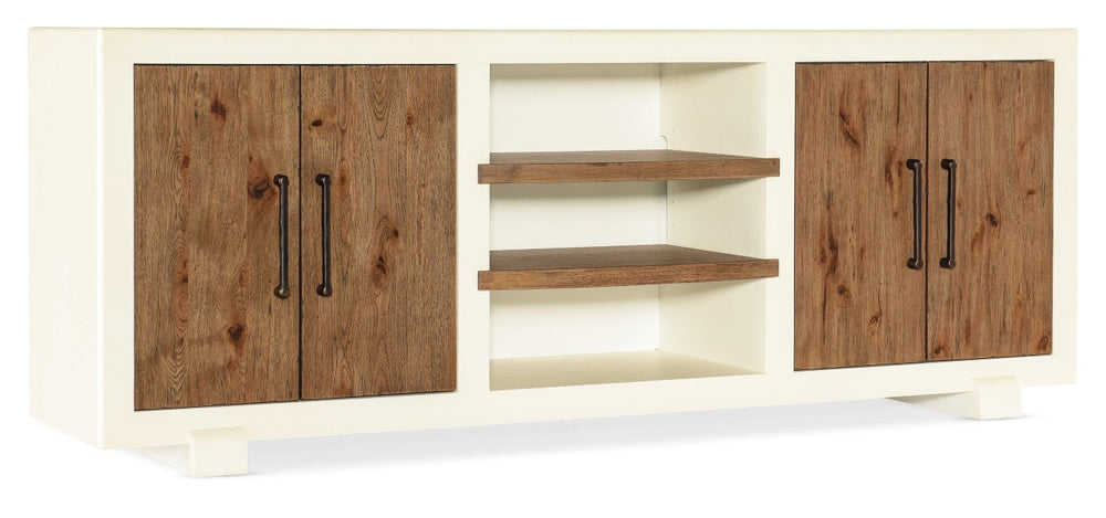 Hooker Furniture Big Sky Tahoe Entertainment Console With Avalanche White & Vintage Natural Hickory, Soft-Close Doors, Integrated Power, Fits 80" Tv, Ventilated Backpanel 6700-55484-02