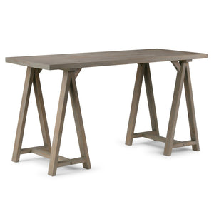 English Elm Sawhorse Writing Desk – Handcrafted Distressed Grey Wood, Retro-Industrial Style For Home Office Use B136P158236-GIGA