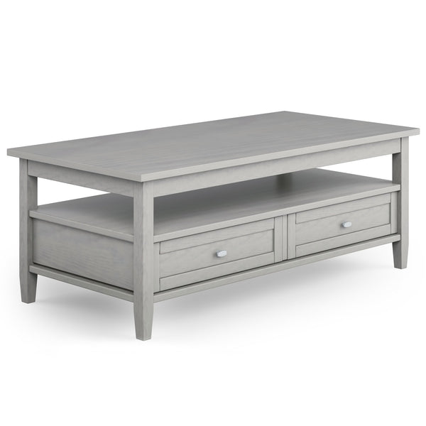 English Elm Warm Shaker Solid Wood Coffee Table 48" Fog Grey – Hand-Finished, Two Drawers, Transitional Charm B136P160677