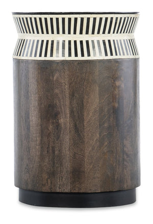 Hooker Furniture Commerce Jacobs Ladder End Table — Tribal-Inspired Black & White Bone Inlay, Mango Wood Plinth, Compact Sculptural Accent For Bedside Or Living Room (16" X 24") 7228-80152-89