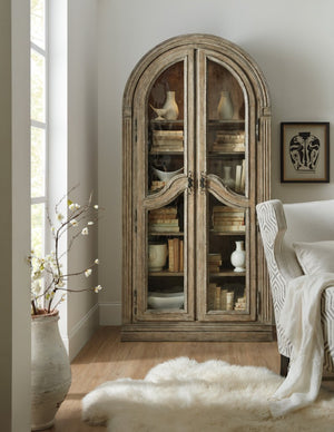 Hooker Furniture Castella Antique Slate Bunching Curio Cabinet — Storybook Curves, Seeded Glass, Adjustable Shelves & Lighting 5878-50001-80