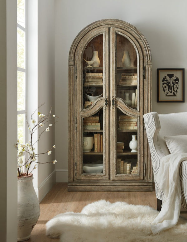 Hooker Furniture Castella Antique Slate Bunching Curio Cabinet — Storybook Curves, Seeded Glass, Adjustable Shelves & Lighting 5878-50001-80