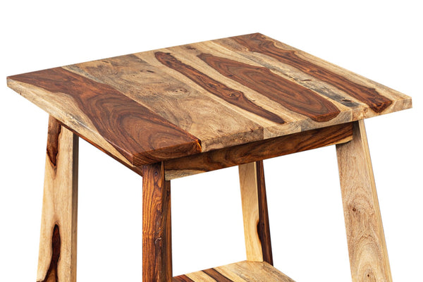 Porter Designs Kalispell Solid Sheesham Wood End Table – Handcrafted Elegance With Unique Grain Natural Wood 05-196-07-2419