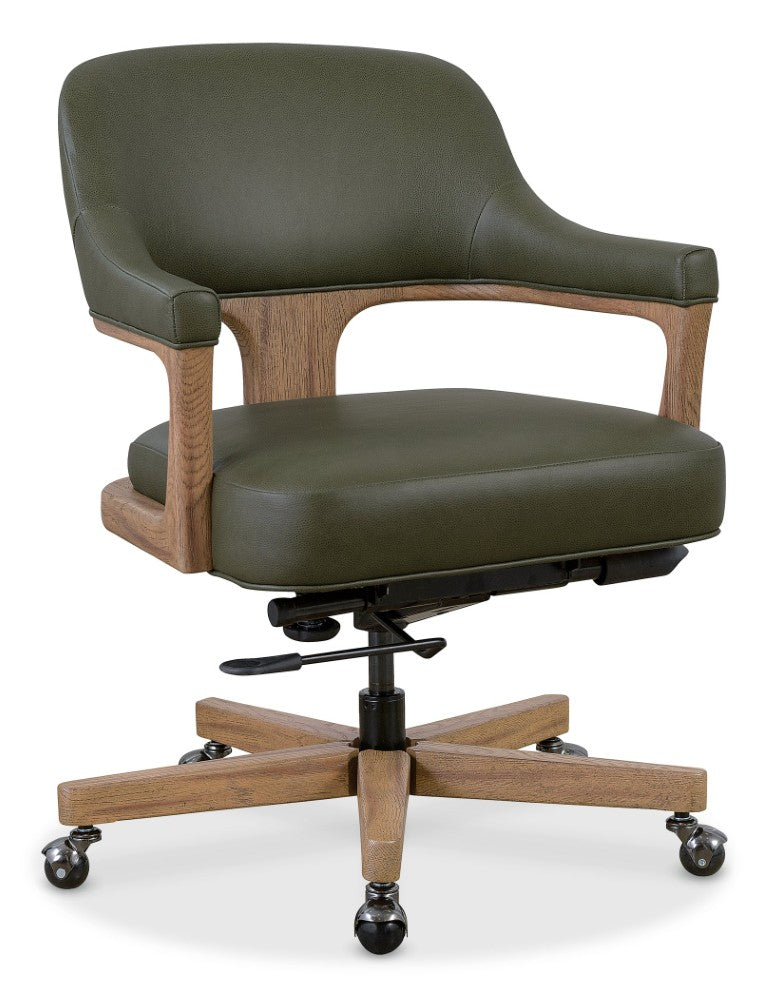 Hooker Furniture Briar Executive Swivel Tilt Chair In Verona Forest Leather With Decorative Wood Frame For Lasting Comfort Green EC225-028