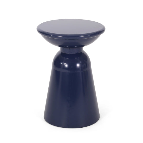 English Elm Serenita Outdoor Powder Coated Iron Pedestal Side Tables Sculptural Flared Set of Two Navy Blue 73614.00NBLU