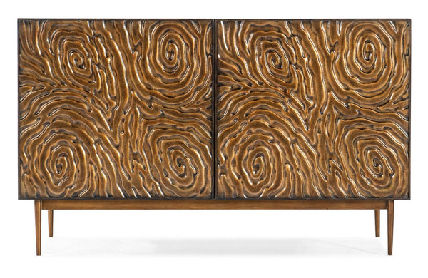 Hooker Furniture Melange Bronze Swirled Two-Door Credenza With Soft-Close Doors, Media-Ready Storage & Sculptural Legs 628-50216-15