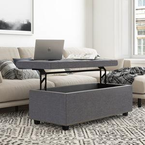 English Elm Hamilton Lift Top Storage Ottoman - Stylish Slate Grey With Tufted Design & Hidden Storage Compartment B136P159065