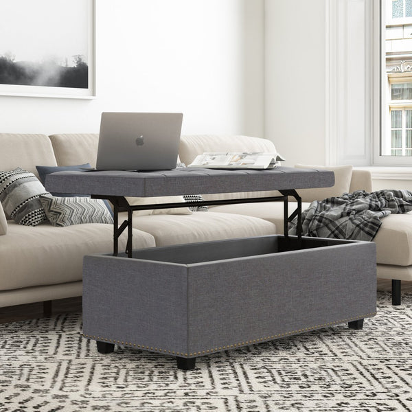 English Elm Hamilton Lift Top Storage Ottoman - Stylish Slate Grey With Tufted Design & Hidden Storage Compartment B136P159065