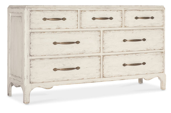 Hooker Furniture Americana Dresser With Cedar-Lined Drawers, Felt Jewelry Tray, Antique-Bronze Hardware, Vintage Charm Whites/Creams/Beiges 7050-90002-02