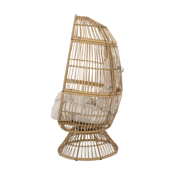 English Elm Christopher Knight Home® - RESEDA Swivel Egg Chair with Faux Rattan Basket, Water-Resistant Cushion, Handcrafted Comfort Natural 67931.00LBGE