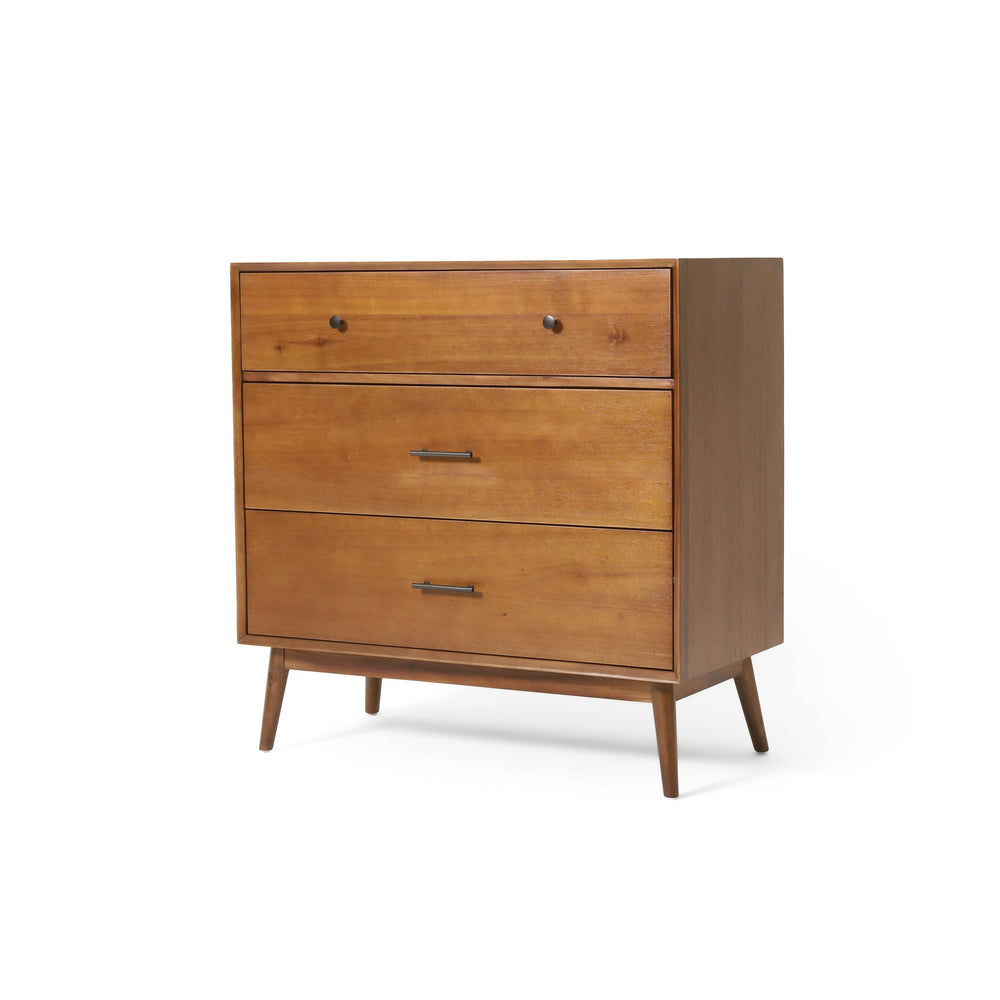English Elm Christopher Knight Home® - Okioki Mid-Century 3-Drawer Dresser in Acacia Wood — Sturdy, Smooth-Glide Storage for Bedrooms Brown 67064.00MEDBRN