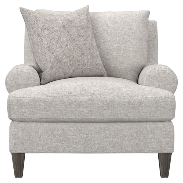 Bernhardt Bernhardt Isabella Chair — Plush Gray Transitional Lounge Seating With Rolled Arms, Exposed Wood Legs (Made-To-Order) P4612B