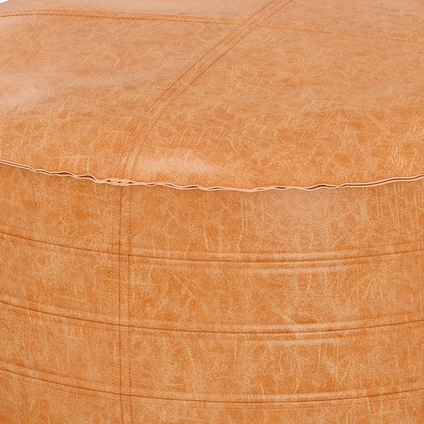 English Elm Brody 32" Round Coffee Table Pouf - Versatile Distressed Brown Accent For Modern Living Spaces B136P159351