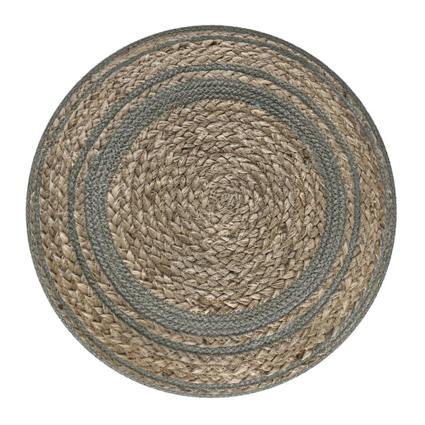 English Elm Serena Hand‑Braided Round Pouf Ottoman in Natural Jute — Durable Supportive Accent Seat for Living Areas Gray B136P159318