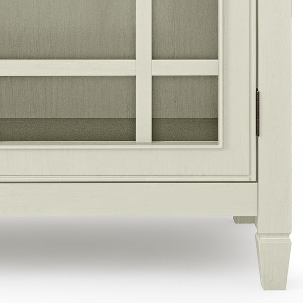 English Elm Connaught Low Storage Cabinet - Timeless Antique White Charm With Glass Doors & Adjustable Shelves B136P158530