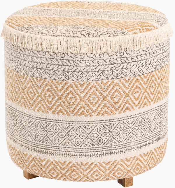 Surya Isaiah Global-inspired 18" Ottoman - Elegant Cotton & Jute Accent For Eclectic Home Decor Upholstery, Cream Cotton,Jute,Mango Wood,Manufactured Wood,Polyurethane Foam Iih-002
