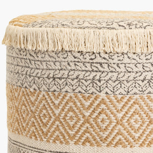 Surya Isaiah Global-inspired 18" Ottoman - Elegant Cotton & Jute Accent For Eclectic Home Decor Upholstery, Cream Cotton,Jute,Mango Wood,Manufactured Wood,Polyurethane Foam Iih-002