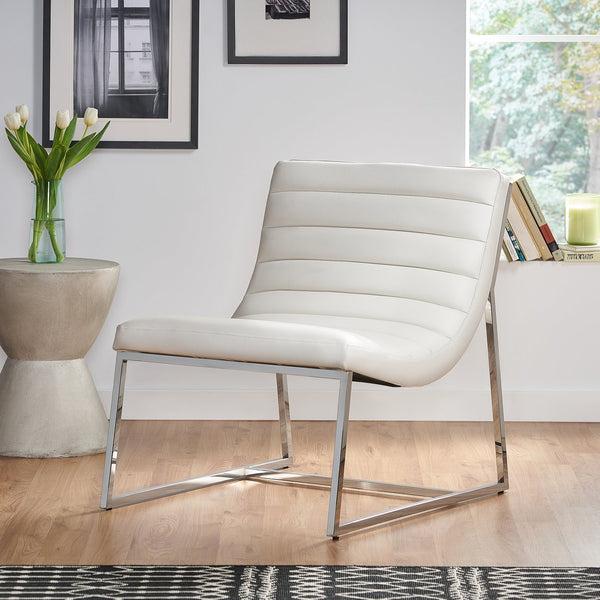 English Elm Christopher Knight Home® - WILMOUTH Parisian White Leather Sofa Chair with Chrome Steel Legs, Curved Back Accent Seating Elegance 53275.00