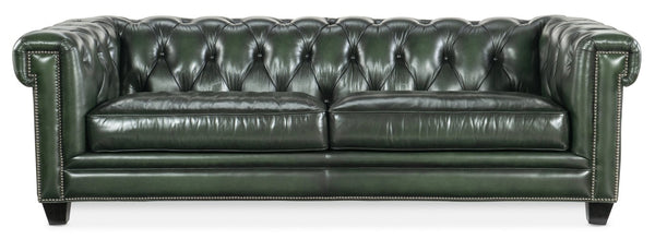 Hooker Furniture Charleston Tufted Sofa In Top-Grain Leather With Pewter Nailhead Trim, Chesterfield Elegance & Comfort SS198-03-029