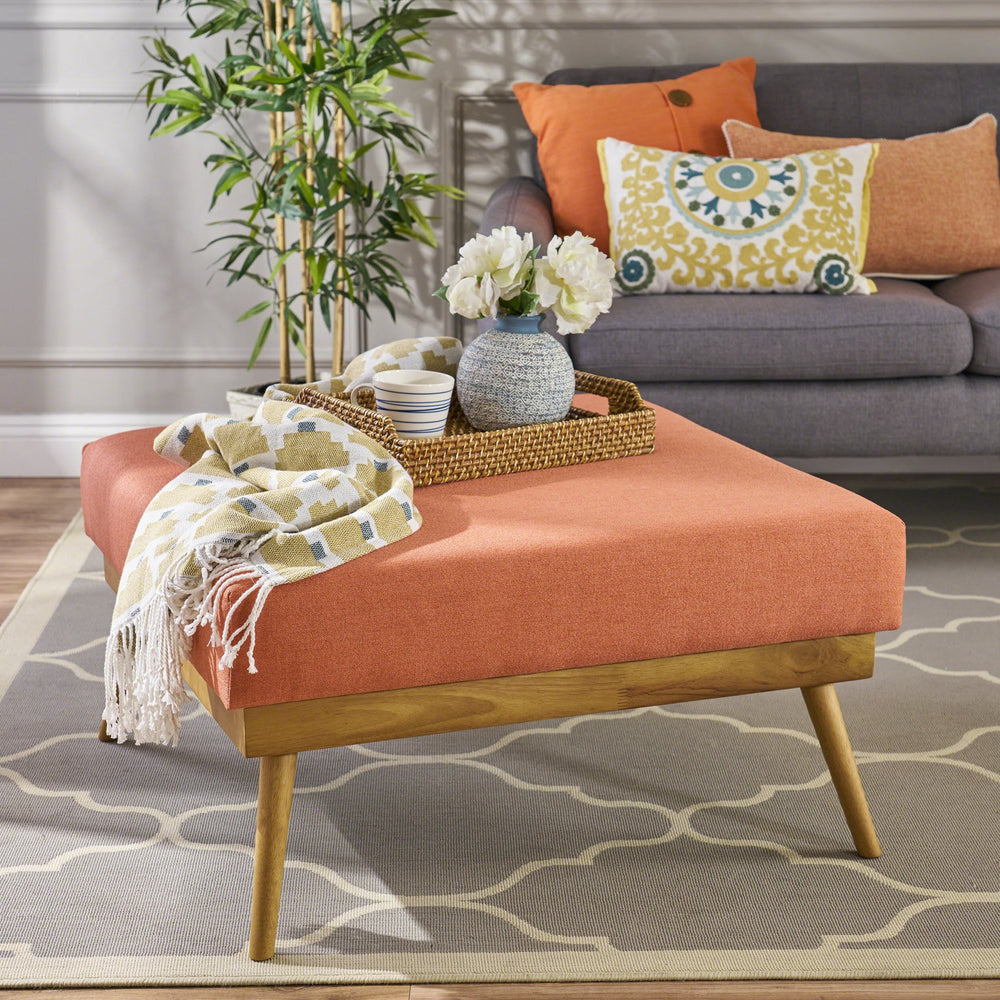 English Elm Christopher Knight Home® - 33" Coral Square Ottoman Coffee Table with Plush Upholstery & Rubberwood Legs — Mid-Century Comfort Hub 61148.00CRL