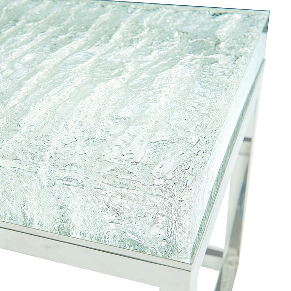Bernhardt Bernhardt Acrylic Arctic End Table With Ice‑Like Wood Grain Top & Polished Stainless Steel Base, 24" 375103