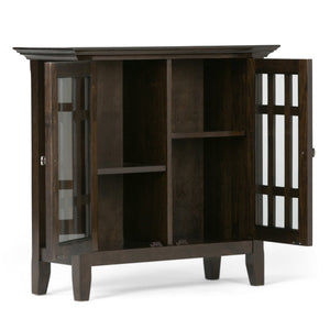 English Elm Bedford Low Storage Media Cabinet - Elegant Dark Tobacco Brown With Adjustable Shelves & Glass Doors B136P158118