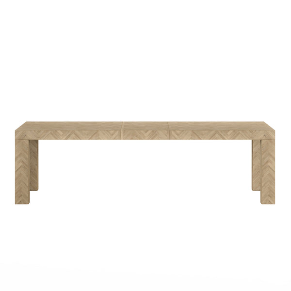 A.R.T. Furniture Garrison Rectangular Dining Table With Herringbone Pattern, Extends 86"-106", Seats 10 Comfortably Brown Parawood Solids With Ash Embossing,White Oak Veneers 322220-1302