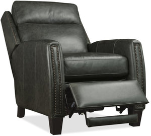 Hooker Furniture Jacklyn Aniline Top Grain Leather Power Recliner With Pop-Up Headrest, Nailhead Trim & Bustle Back Grey RC822-PH-096