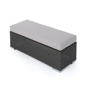English Elm Christopher Knight Home® - SANTA SANTA ROSA BENCH Grey+Silver Wicker Outdoor Patio Bench with Foam Cushion, Weatherproof, 300lb Capacity 62571.00GRY