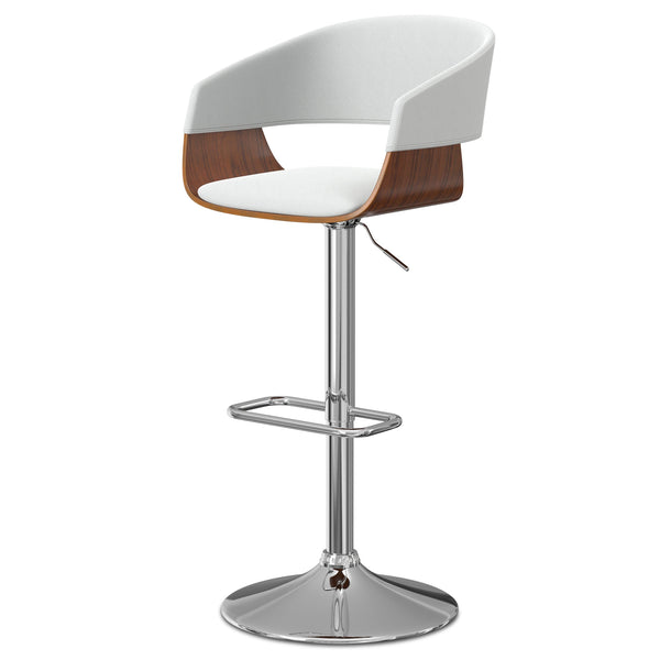 English Elm Lowell - Mid-Century Modern Adjustable Swivel Bar Stool In White Vegan Leather & Chrome Base B136P158835