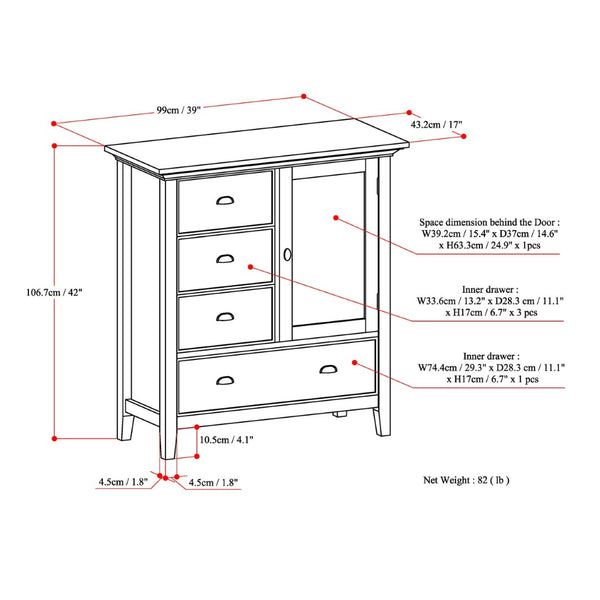 English Elm Redmond Medium Storage Cabinet - Handcrafted Solid Wood In Elegant Black Finish With Antique Brass Hardware B136P159530-GIGA