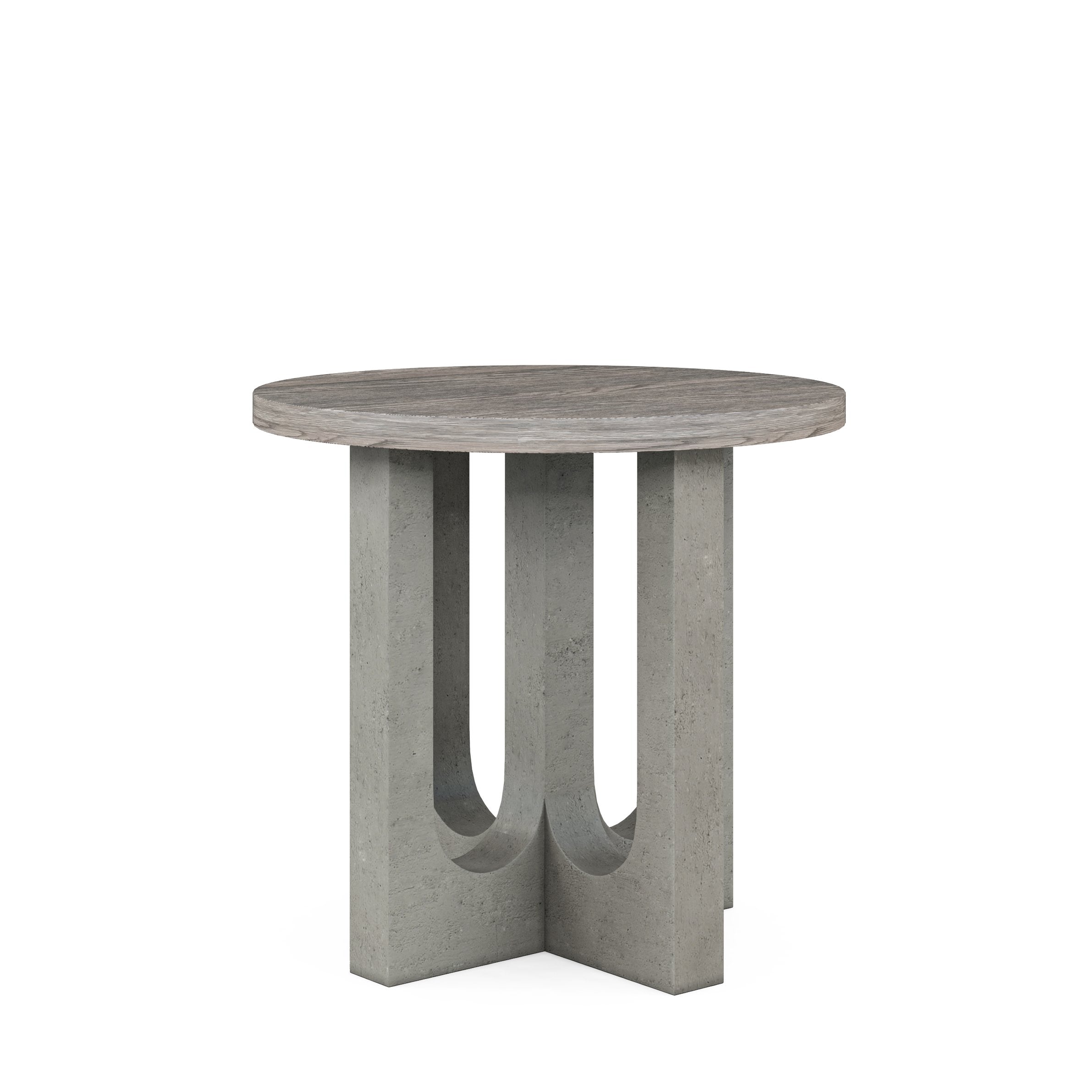 Vault Round End Table - New Traditional Style with Mink Finish & Concr
