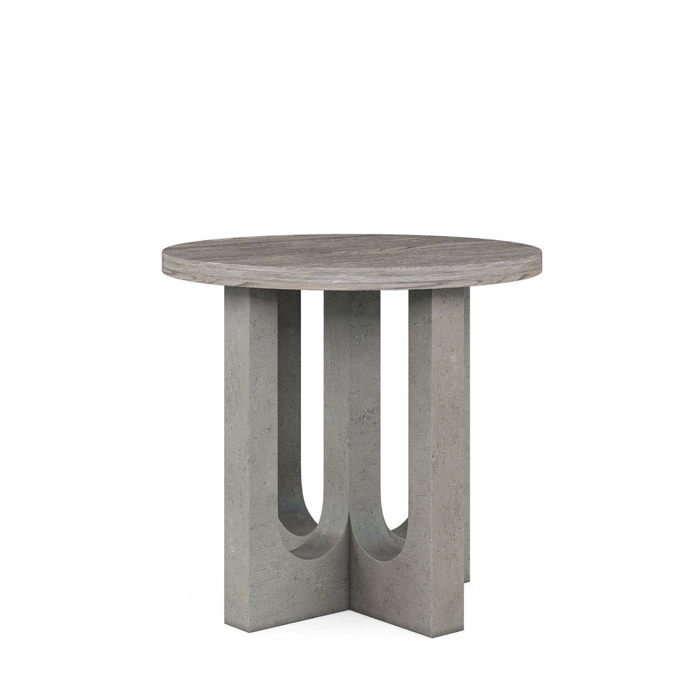 A.R.T. Furniture Vault Round End Table - New Traditional Style With Mink Finish & Concrete Look Top For Modern Spaces Gray Parawood Solids,White Oak Veneers,Resin 285383-2340