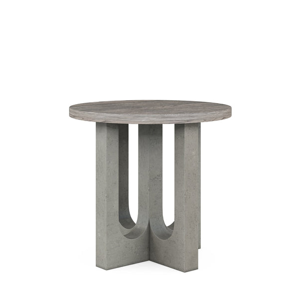 A.R.T. Furniture Vault Round End Table - New Traditional Style With Mink Finish & Concrete Look Top For Modern Spaces Gray Parawood Solids,White Oak Veneers,Resin 285383-2340