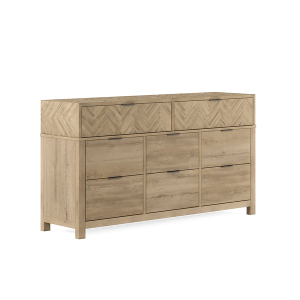 A.R.T. Furniture Garrison Dresser: Casual Contemporary Elegance With Herringbone Design, Cedar-lined Drawers & Brass Accents Brown Parawood Solids With Ash Embossing,White Oak Veneers,Metal 322130-1302